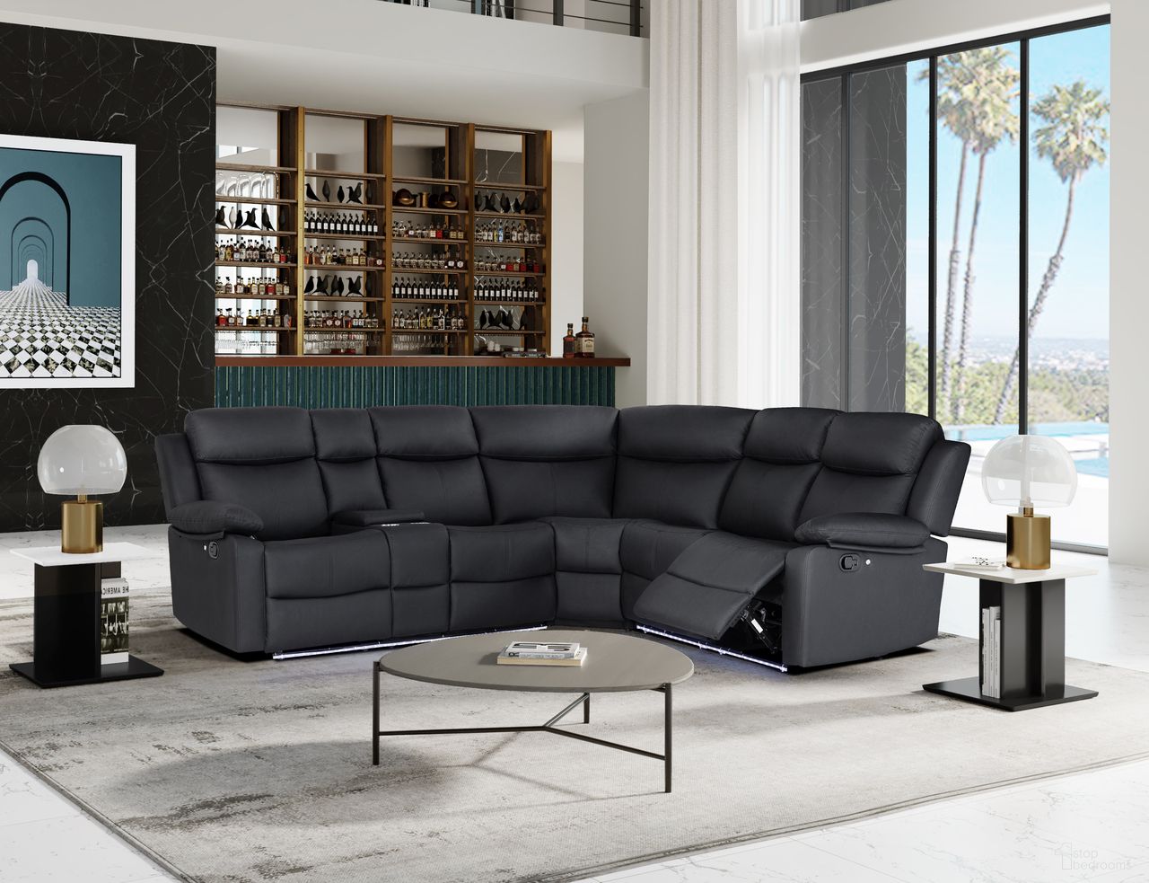 The appearance of U6026 PU Right Arm Facing Sectional with LED and Speaker In Black designed by Global Furniture USA in the modern / contemporary interior design. This black piece of furniture was selected by 1StopBedrooms from U6026 Collection to add a touch of cosiness and style into your home. Sku: U6026-BLACK PU 72A-LAF RLS W/ LED & SPKR;U6026-BLACK PU 72A-RAF CRLS W/ LED & SPKR;U6026-BLACK PU 72A-WEDGE. Material: Fabric. Layout: L-Shape.