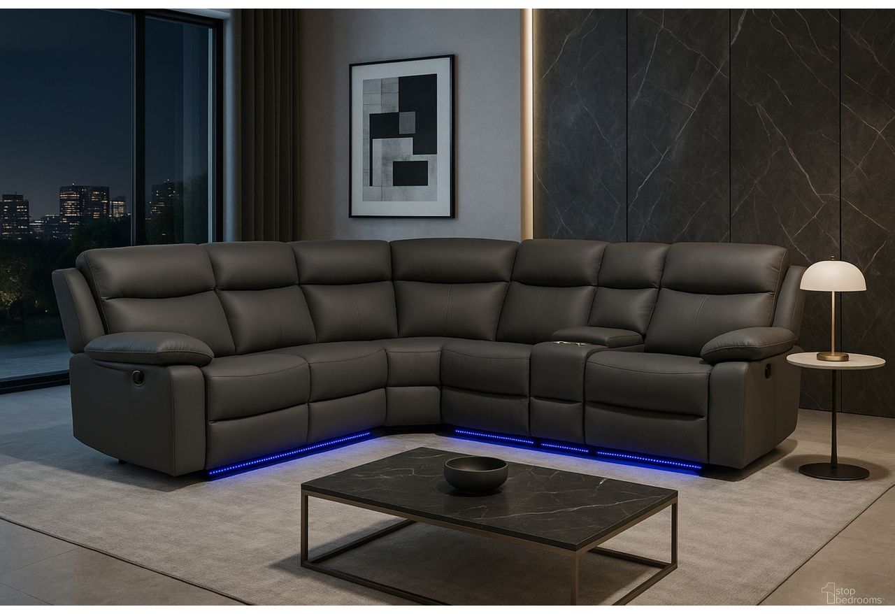 U6026 PU Right Side Facing Sectional with LED and Speaker In Grey