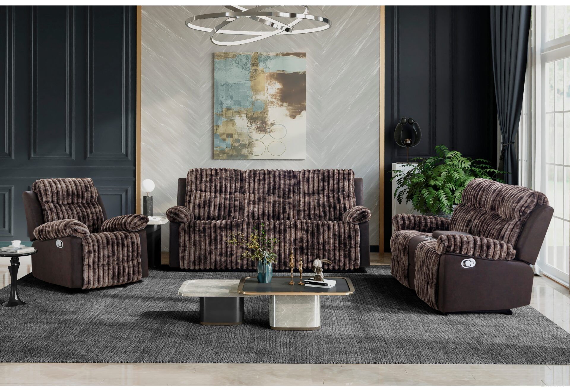 U6028 Reclining Living Room Set In Brown