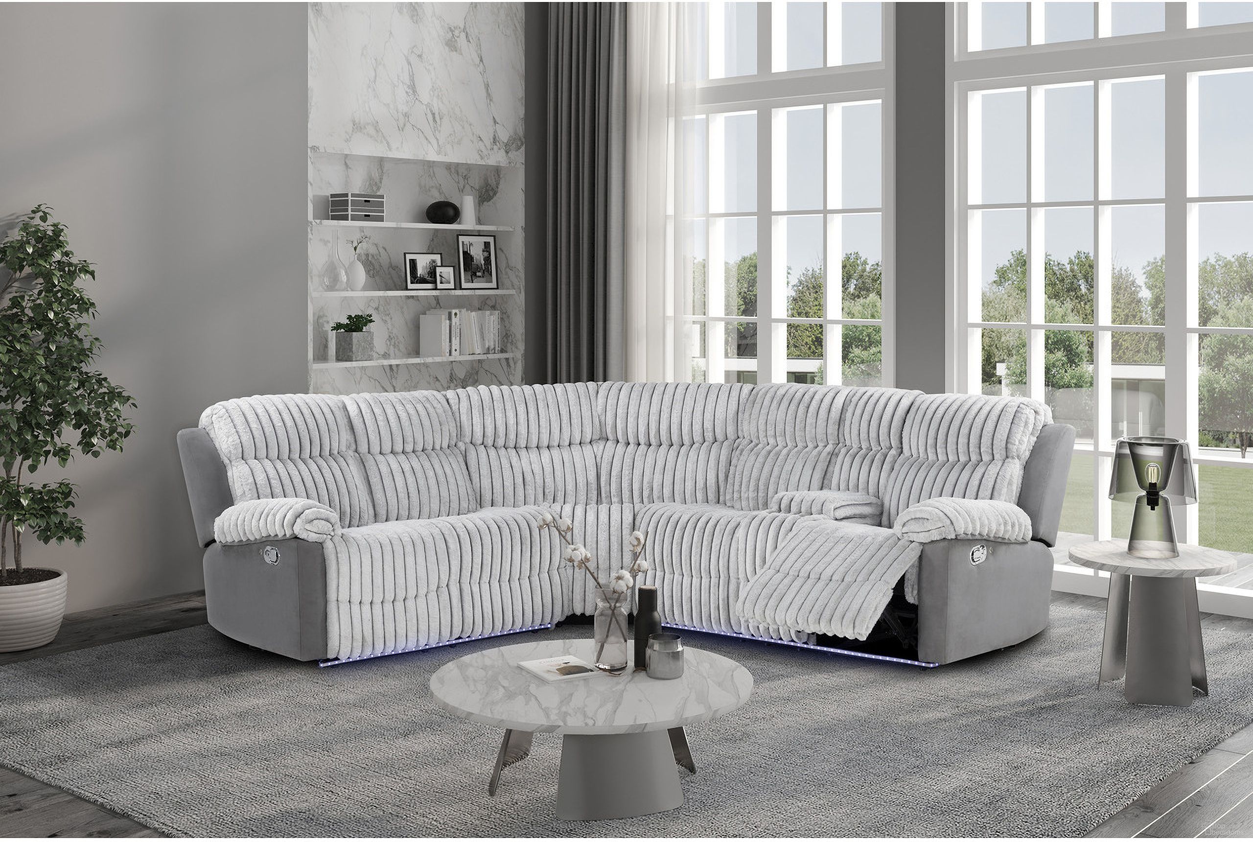 U6028 Sectional with LED In Grey