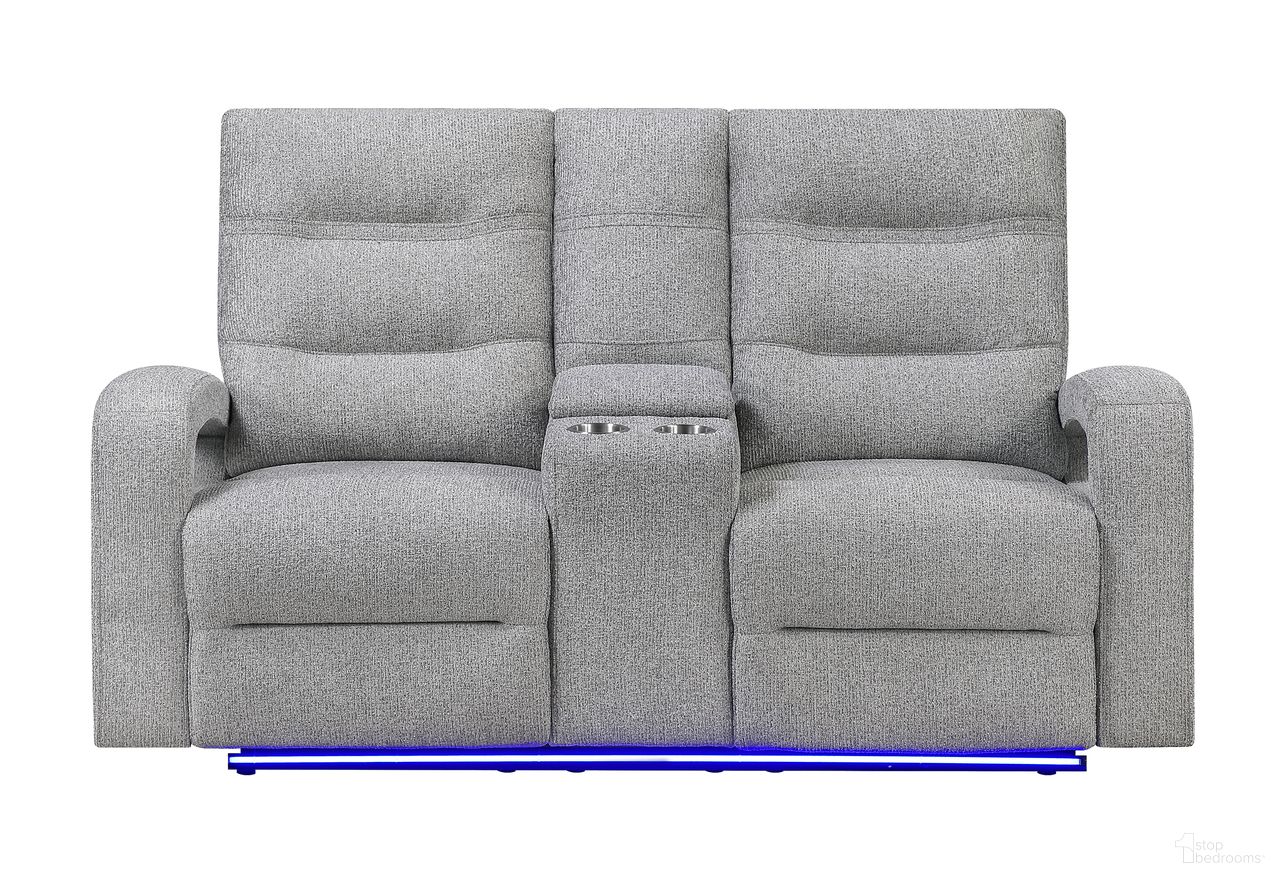 The appearance of U6611 Power Console Reclining Loveseat with LED In Dark Grey designed by Global Furniture USA in the modern / contemporary interior design. This dark grey piece of furniture was selected by 1StopBedrooms from U6611 Collection to add a touch of cosiness and style into your home. Sku: U6611-GREY 15-PCRLS W/LED. Material: Fabric.