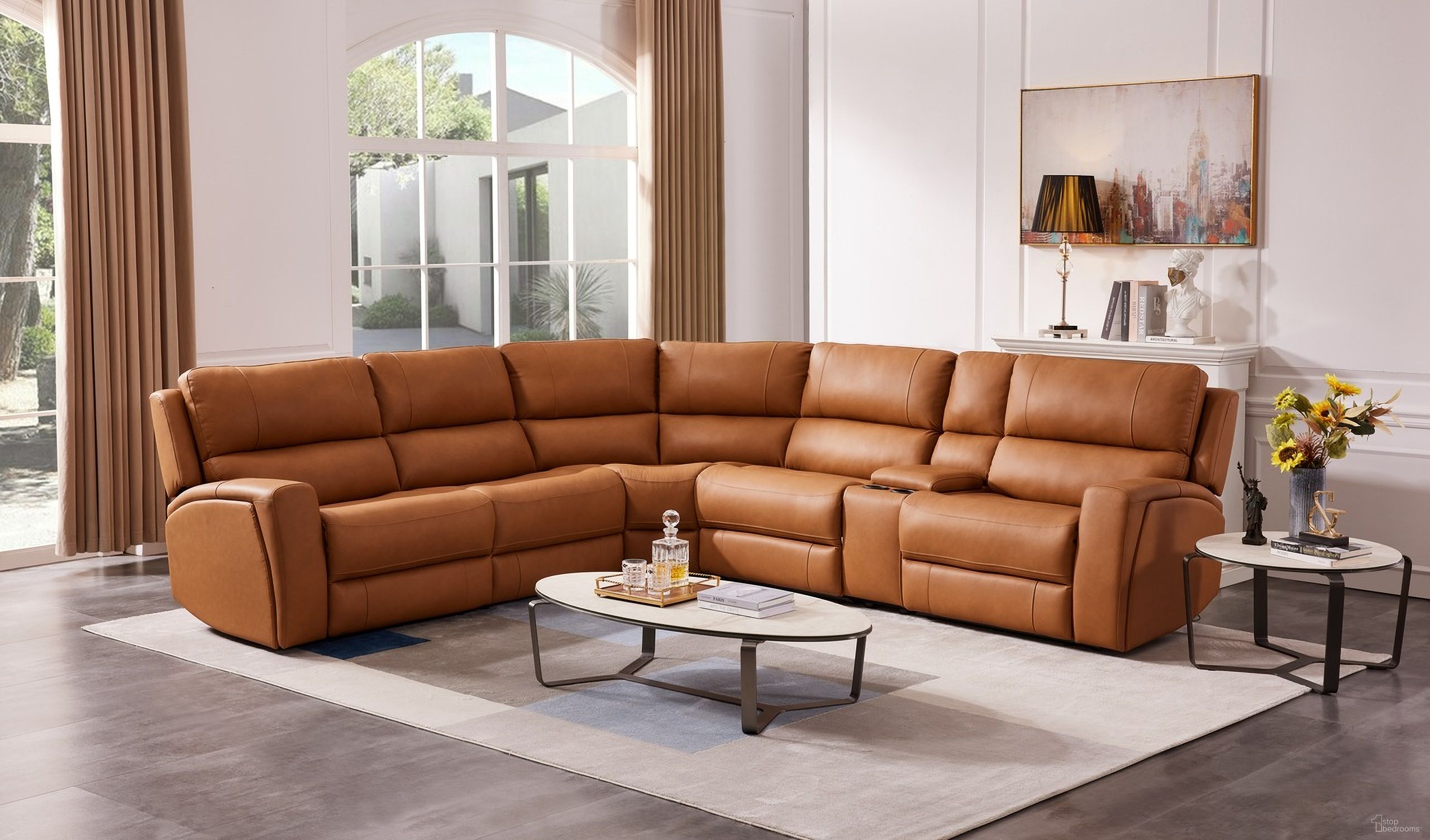 The appearance of U70815M Sectional In Pumpkin designed by J&M in the modern / contemporary interior design. This pumpkin piece of furniture was selected by 1StopBedrooms from 70815 Collection to add a touch of cosiness and style into your home. Sku: 18864. Material: Leather.