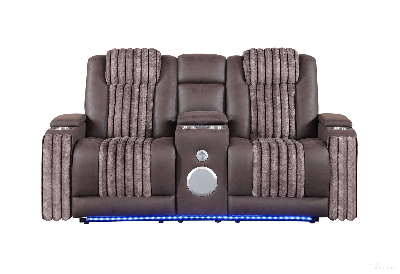 The appearance of U8000 Power Console Reclining Loveseat with LED and Speaker In Brown designed by Global Furniture USA in the modern / contemporary interior design. This brown piece of furniture was selected by 1StopBedrooms from U8000 Collection to add a touch of cosiness and style into your home. Sku: U8000-BROWN-PCRLS W/ PHR + LED. Material: Fabric.