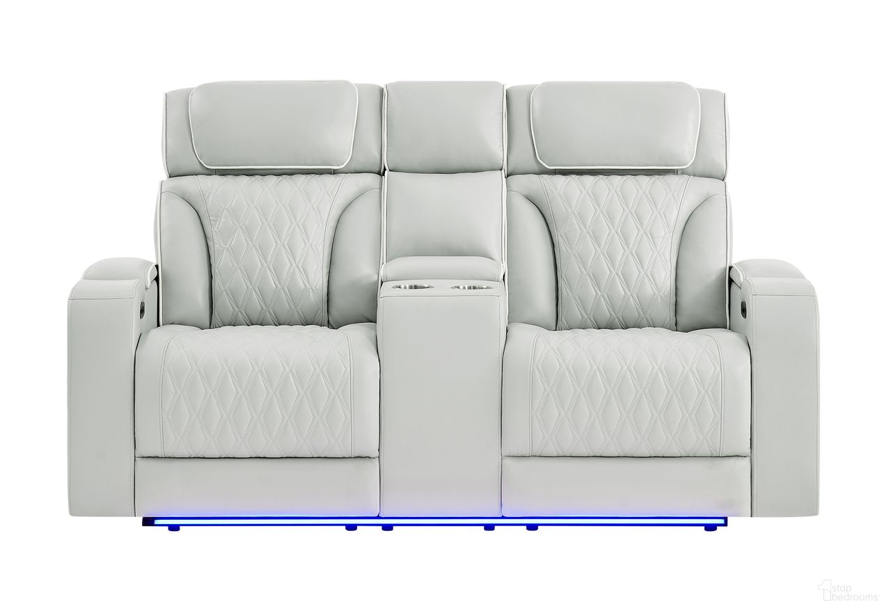 The appearance of U8611 Blanche Power Console Reclining Loveseat with LED and Speaker In Silver designed by Global Furniture USA in the modern / contemporary interior design. This silver piece of furniture was selected by 1StopBedrooms from U8611 Blanche Collection to add a touch of cosiness and style into your home. Sku: U8611-BLANCHE SIL-PCRLS W/ PHR LED SPKR. Material: Fabric.