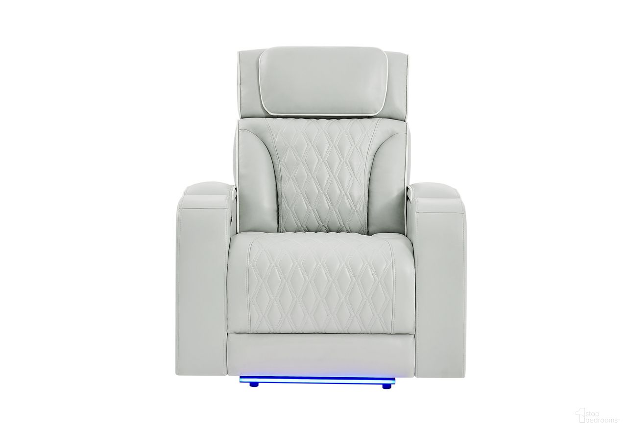 The appearance of U8611 Blanche Power Recliner with Power Headrest and LED In Silver designed by Global Furniture USA in the modern / contemporary interior design. This silver piece of furniture was selected by 1StopBedrooms from U8611 Blanche Collection to add a touch of cosiness and style into your home. Sku: U8611-BLANCHE SIL-PR W/ PHR LED. Material: Fabric.