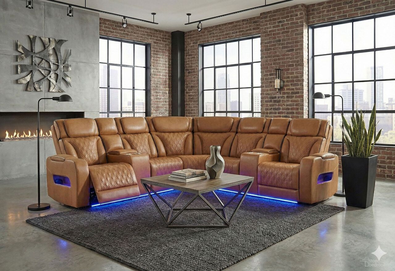 U8611 Sectional with Power Headrest and Speaker In Camel