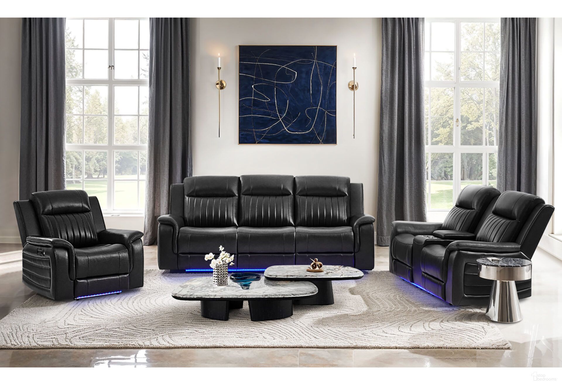 U8879 Blanche Power Reclining Living Room Set with LED and Global Surround System In Charcoal