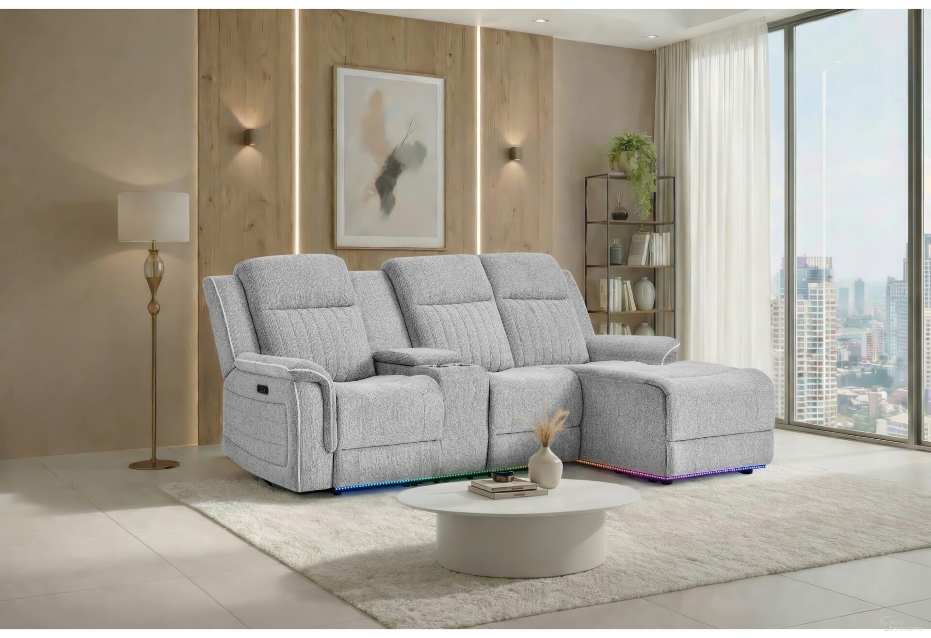 The appearance of U8879 Power Pushback Sectional with LED and Global SS Speaker In Light Grey designed by Global Furniture USA in the modern / contemporary interior design. This light grey piece of furniture was selected by 1StopBedrooms from U8879 Collection to add a touch of cosiness and style into your home. Sku: U8879-GRY 1-PLAF CRLS W/LED&GL SS;U8879-GRY 1-PRAF PB CHS W/LED. Material: Fabric.