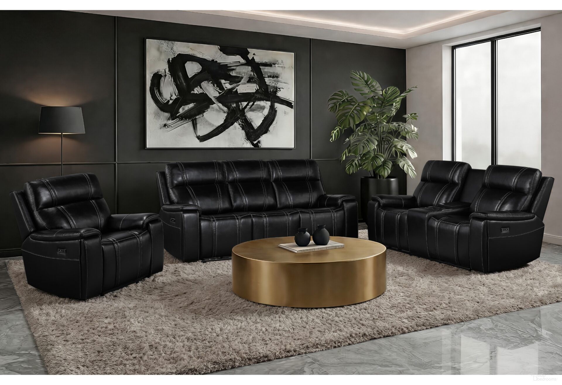 U8880 Leather Power Reclining Living Room Set In Black