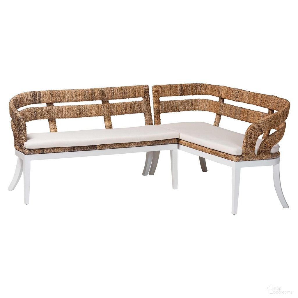 The appearance of Ubud Seagrass Dining Nook Bench Set In Natural Brown designed by Baxton Studio in the bohemian interior design. This natural brown piece of furniture  was selected by 1StopBedrooms from Ubud Collection to add a touch of cosiness and style into your home. Sku: Ubud-Natural Seagrass Rattan-2PC Bench Set. Material: Banana Leaf.