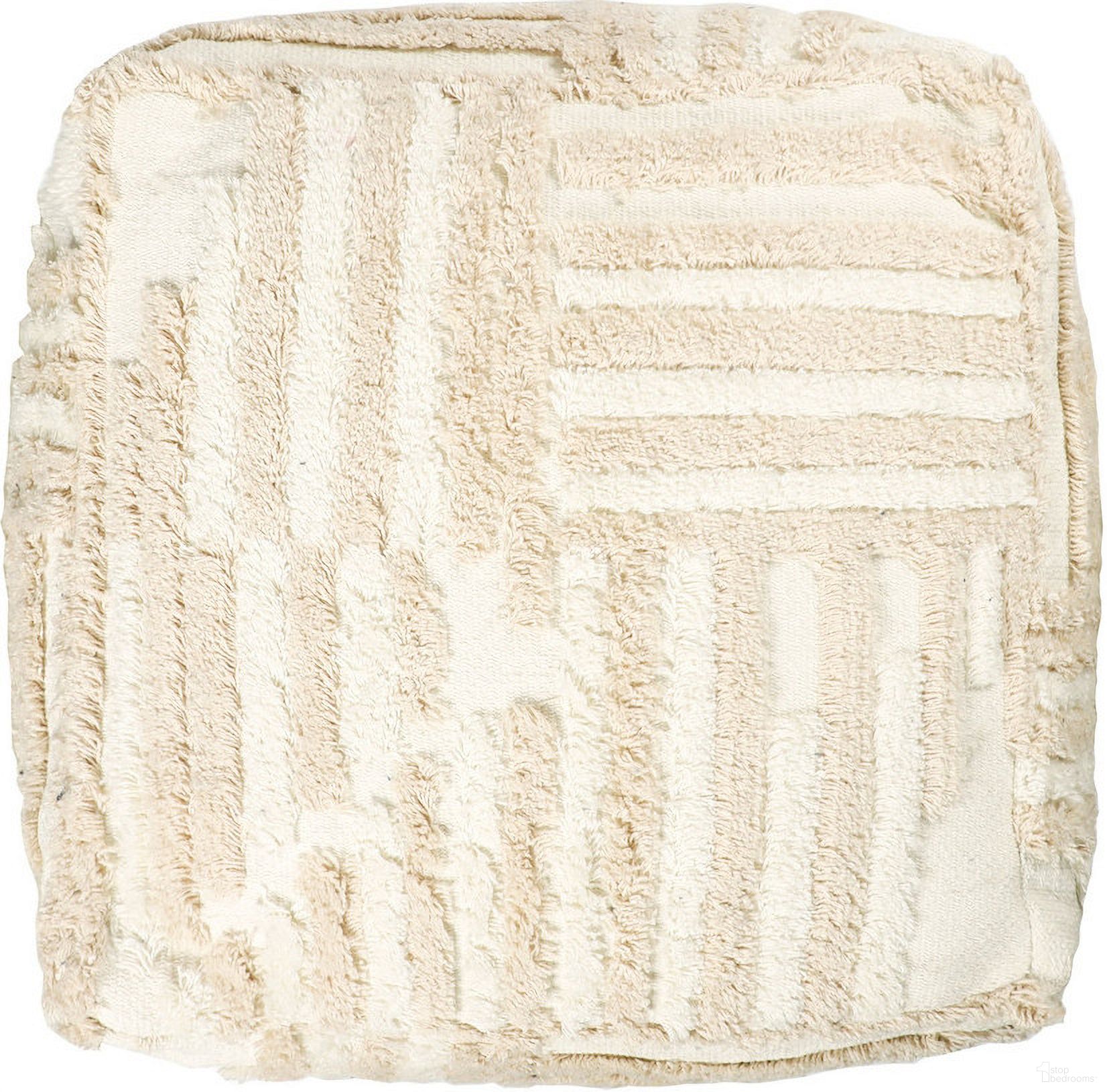 Ulari Cotton Striped Cube Pouf In Beige and Cream