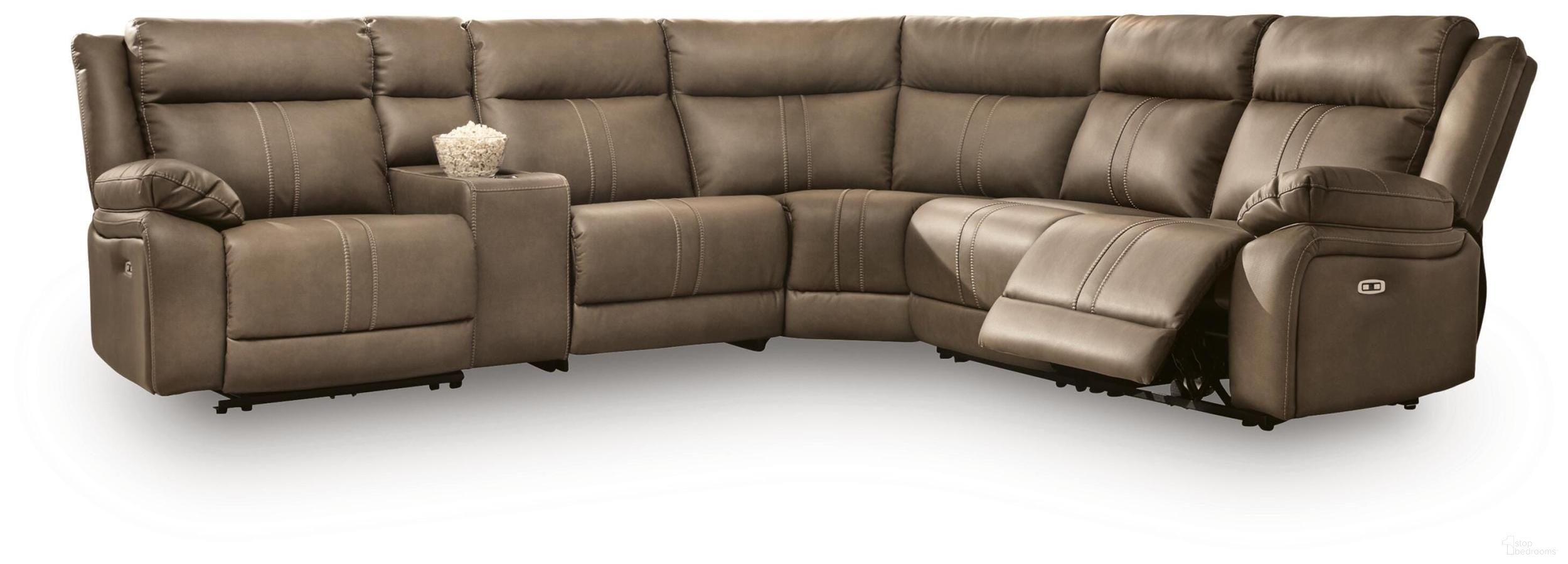 Ultra-Max 6-Piece Power Reclining Sectional with Audio Console In Biscotti