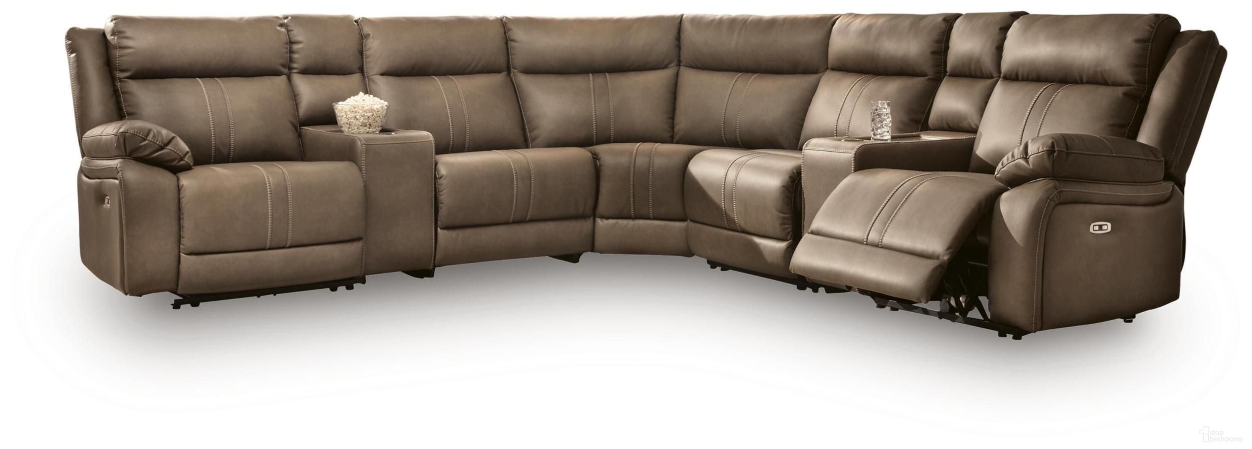 Ultra-Max 7-Piece Power Reclining Sectional with Audio Consoles In Biscotti