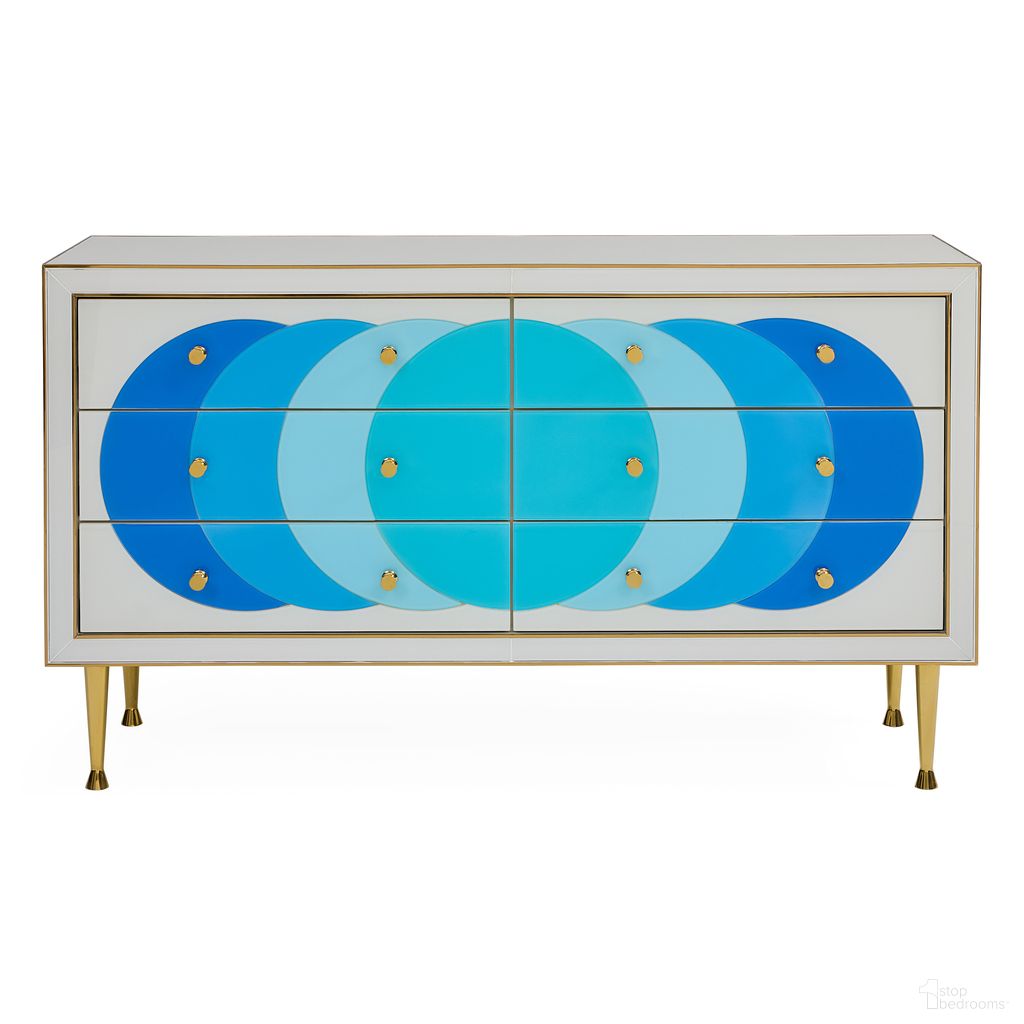 The appearance of Ultramarine Credenza In Multi Blue designed by Jonathan Adler in the modern / contemporary interior design. This multi blue piece of furniture  was selected by 1StopBedrooms from Ultramarine Collection to add a touch of cosiness and style into your home. Sku: 33192. Material: Glass.