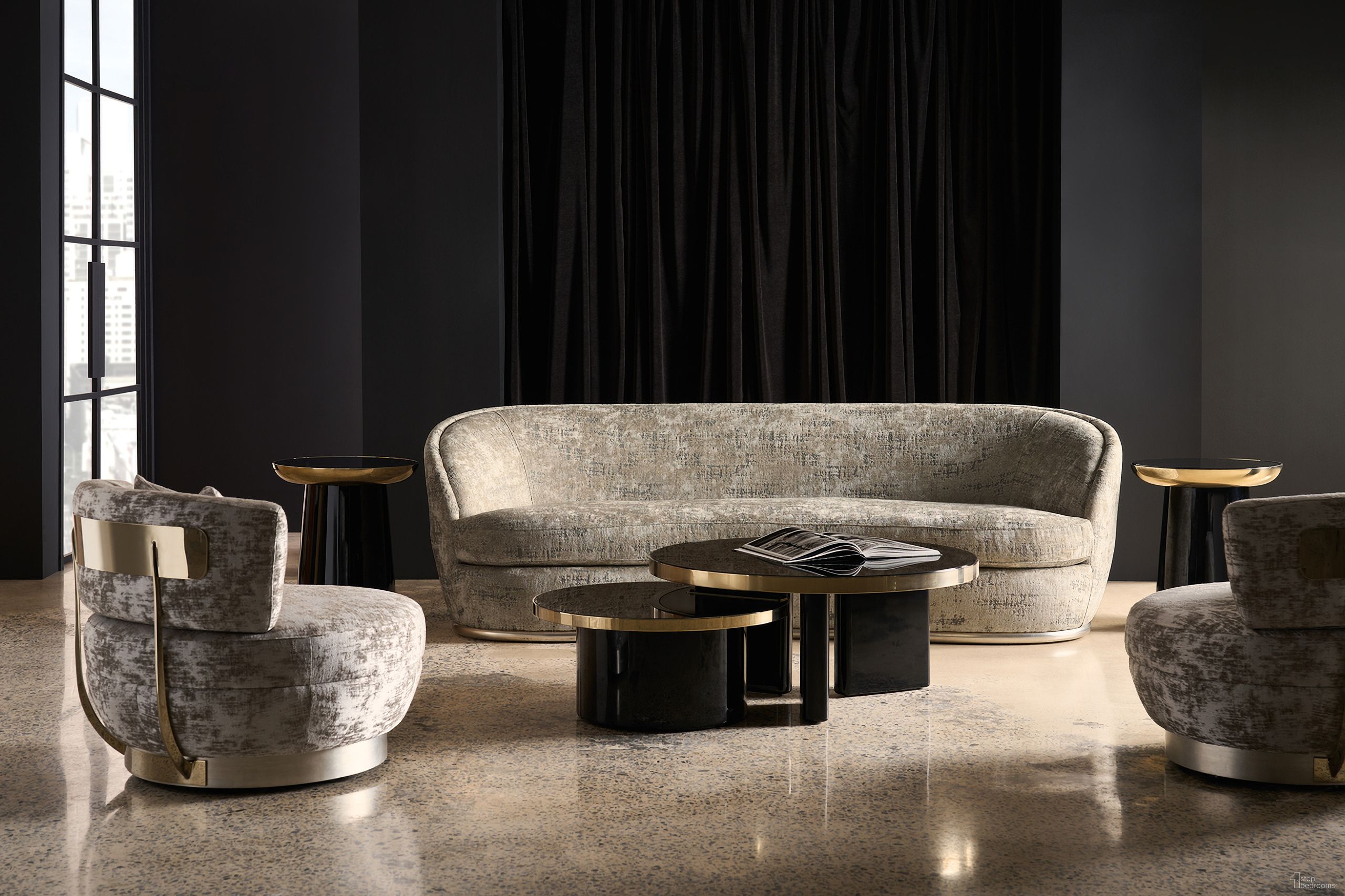 The appearance of Umbra Occasional Table Set In Black designed by Caracole in the modern / contemporary interior design. This black piece of furniture  was selected by 1StopBedrooms from Umbra Collection to add a touch of cosiness and style into your home. Sku: SIG-023-401;SIG-023-411. Material: Glass.