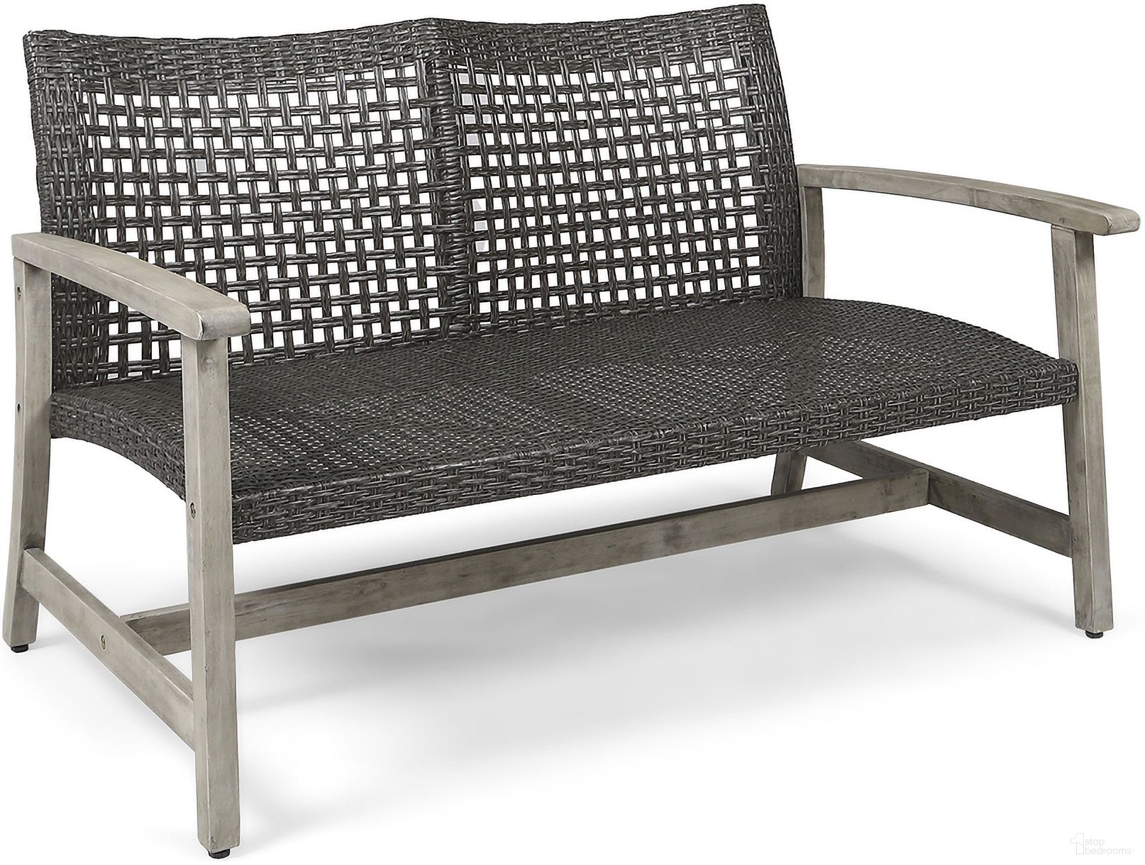 The appearance of Unified Outdoor Wicker Loveseat with Wood Frame In Grey designed by Noble House in the modern / contemporary interior design. This grey piece of furniture was selected by 1StopBedrooms from Unified Collection to add a touch of cosiness and style into your home. Sku: 60396.00WTCLMBLK. Material: Metal.