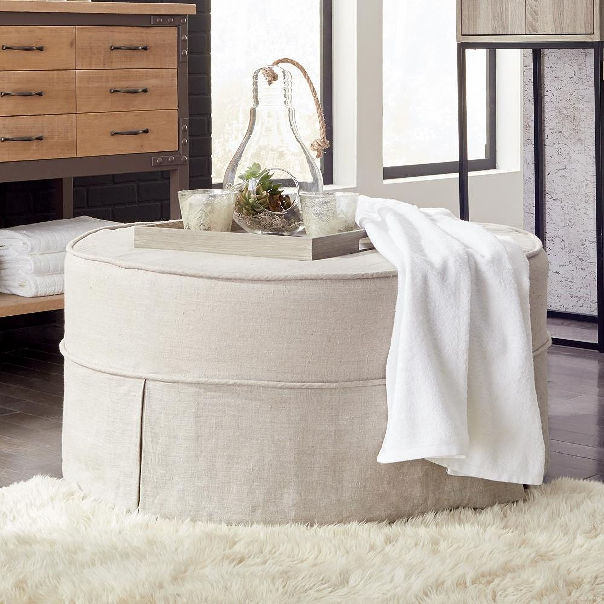 The appearance of Universal 36 Inch Round Cover Linen Slub (Cover Only) In Natural designed by Howard Elliott in the modern / contemporary interior design. This natural piece of furniture was selected by 1StopBedrooms from Linen Universal Collection to add a touch of cosiness and style into your home. Sku: C132-610. Material: Linen.