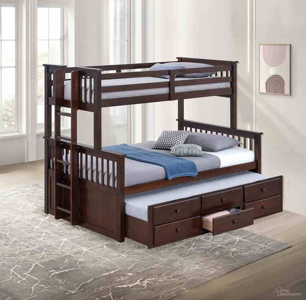 The appearance of University Twin Over Full Bunk Bed In Dark Walnut designed by Furniture of America in the transitional interior design. This dark walnut piece of furniture  was selected by 1StopBedrooms from University Collection to add a touch of cosiness and style into your home. Sku: FM-BK458F-DW-1;FM-BK458F-DW-2;FM-BK458F-DW-3;FM-BK458F-DW-4;FM-BK458F-DW-5. Bed Type: Bunk Bed. Bed Size: Twin Over Full. Material: Solid Hardwood.