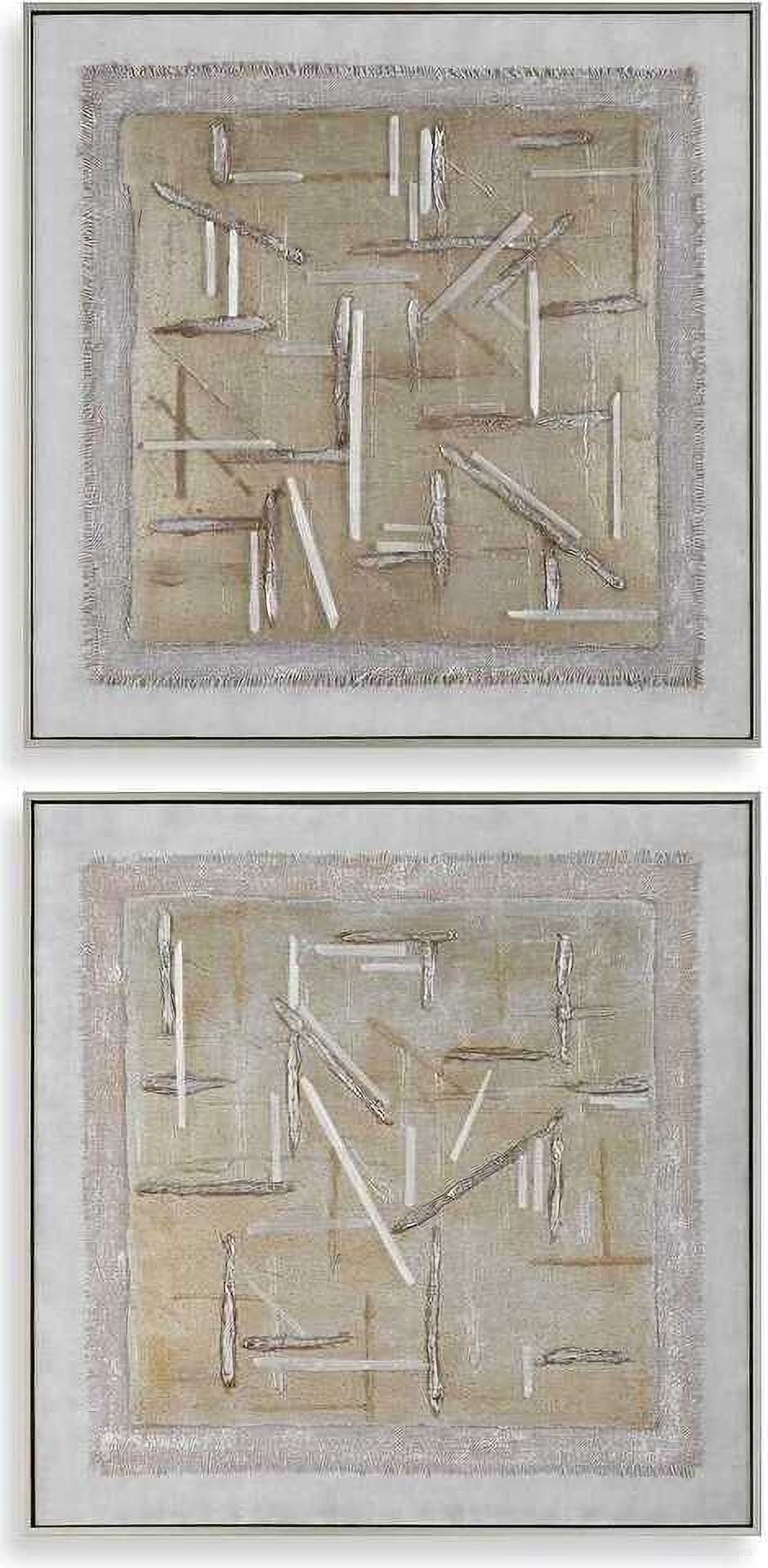 The appearance of Unpredictable Hand Painted Canvases Set of 2 In Gold and White designed by Uttermost in the transitional interior design. This gold and white piece of furniture was selected by 1StopBedrooms from Unpredictable Hand Collection to add a touch of cosiness and style into your home. Sku: 32357. Material: Canvas.