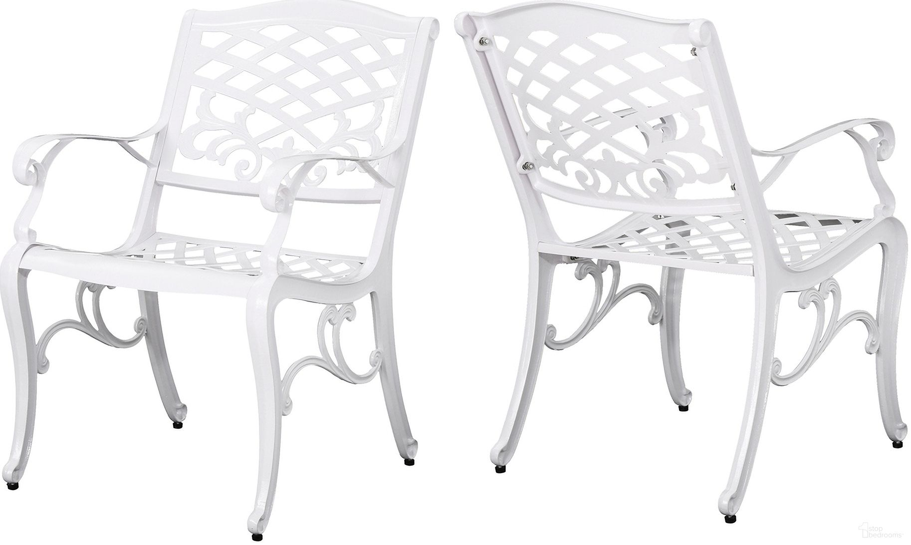 The appearance of Unravel Outdoor Arm Chair with Scroll Design and Floral Accents Set of 2 In White designed by Noble House in the traditional interior design. This white piece of furniture was selected by 1StopBedrooms from Unravel Collection to add a touch of cosiness and style into your home. Sku: 54589.00WHI. Material: Aluminium.
