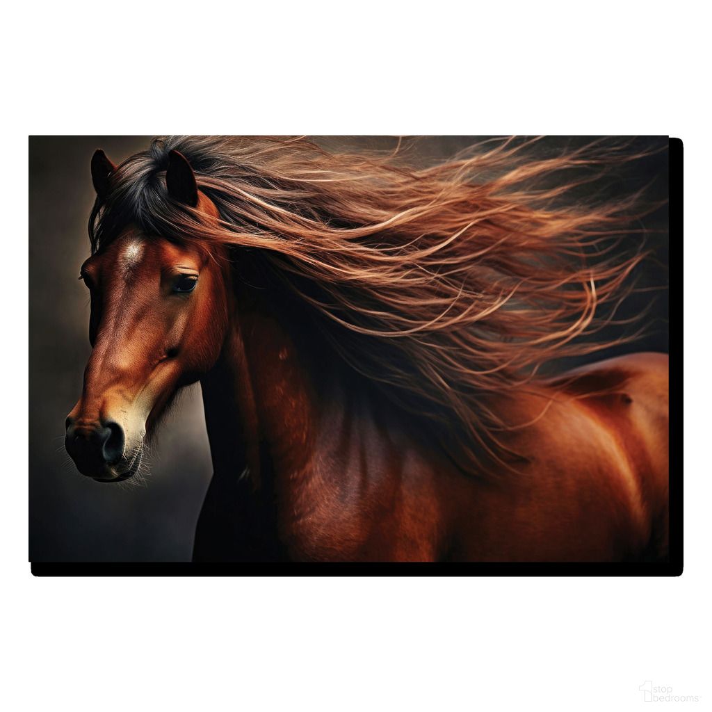 Untamed Chestnut Horse in the Wind Frameless Tempered Glass Wall Art In Brown and Black