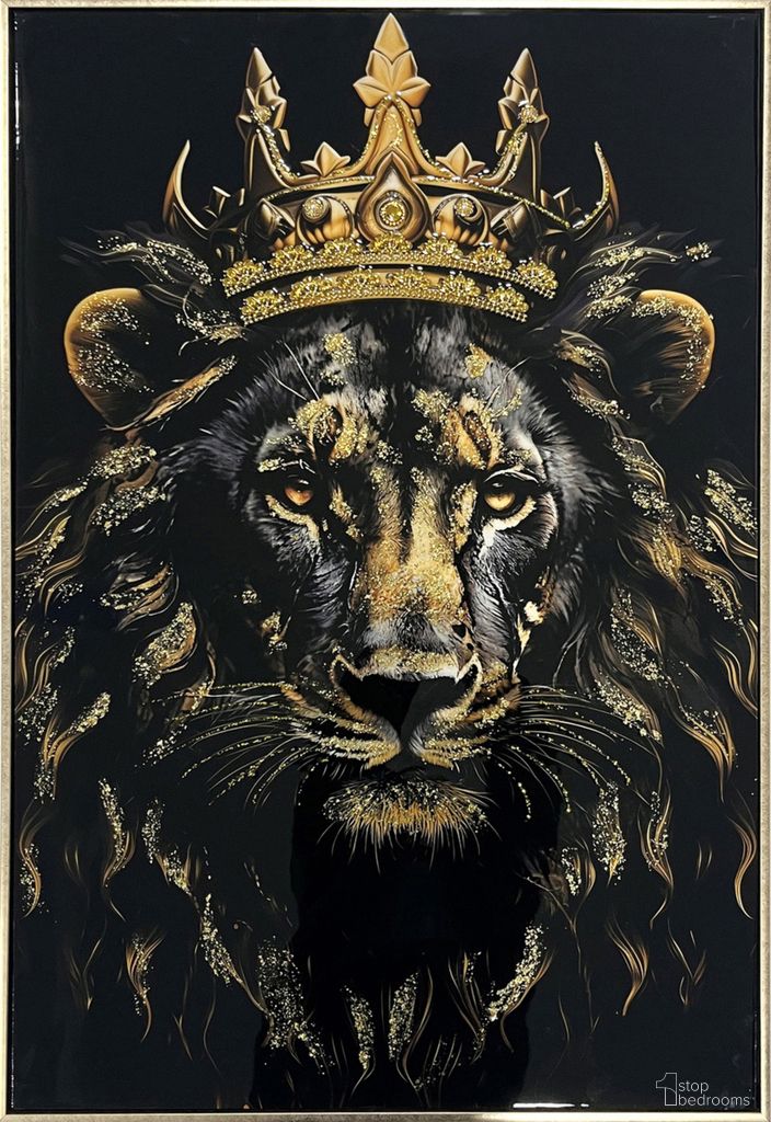 Untamed Crowned Noir I - 36" x 24" - Gloss Canvas with Glitter In Black and Gold