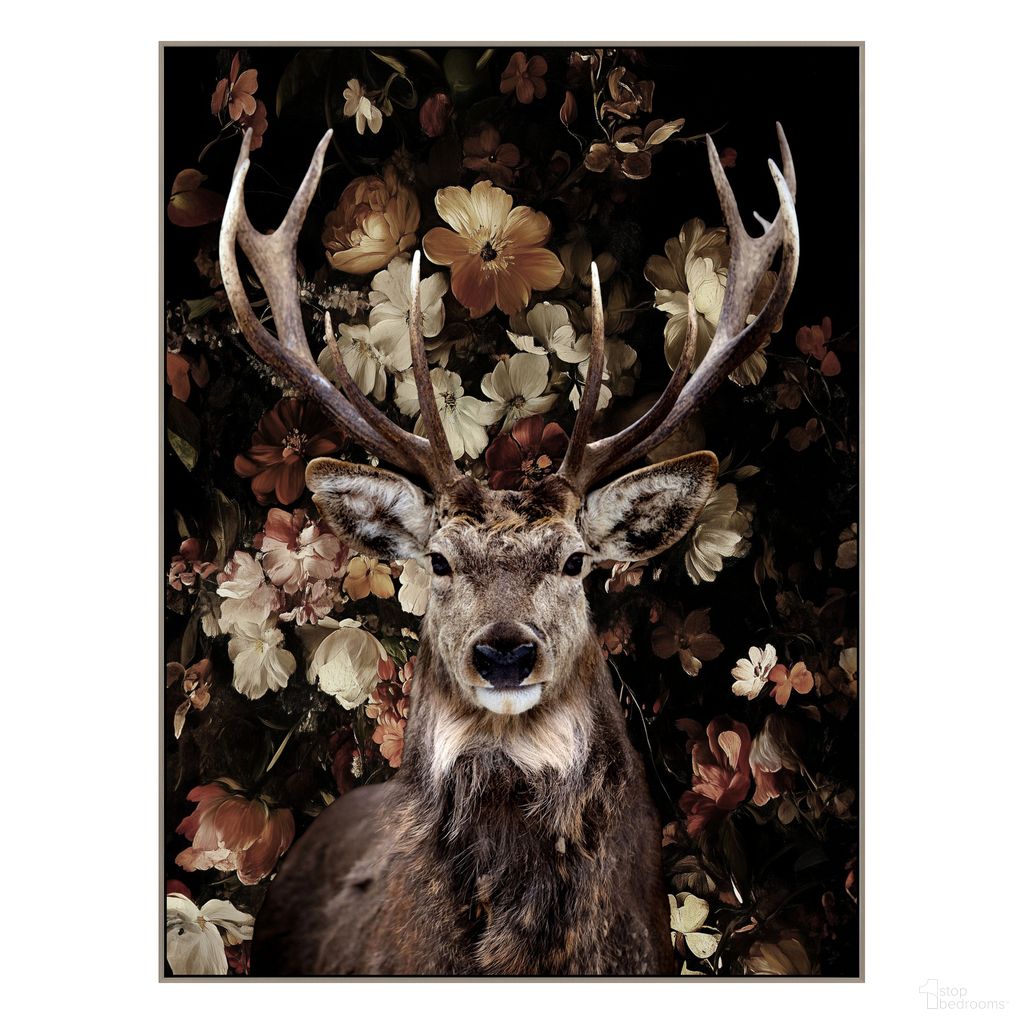 Untamed Deer on Flowers Canvas Wall Art In Multi