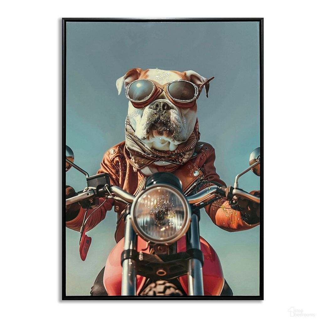 Untamed Dog on Motorcycle Canvas Wall Art In Multi