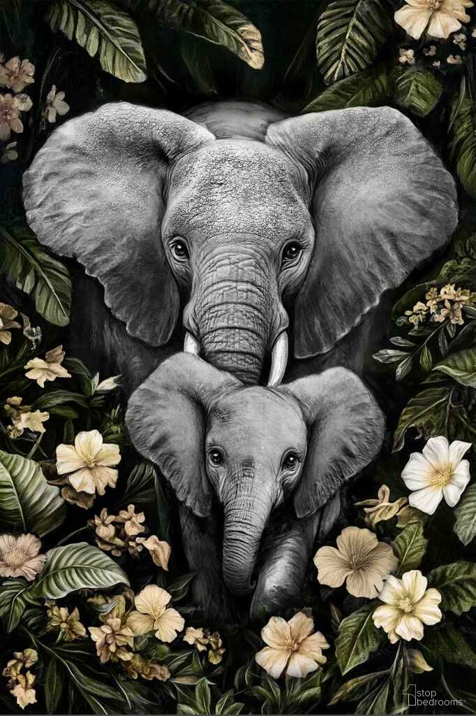 Untamed Elephant on Flowers Canvas Wall Art In Multi