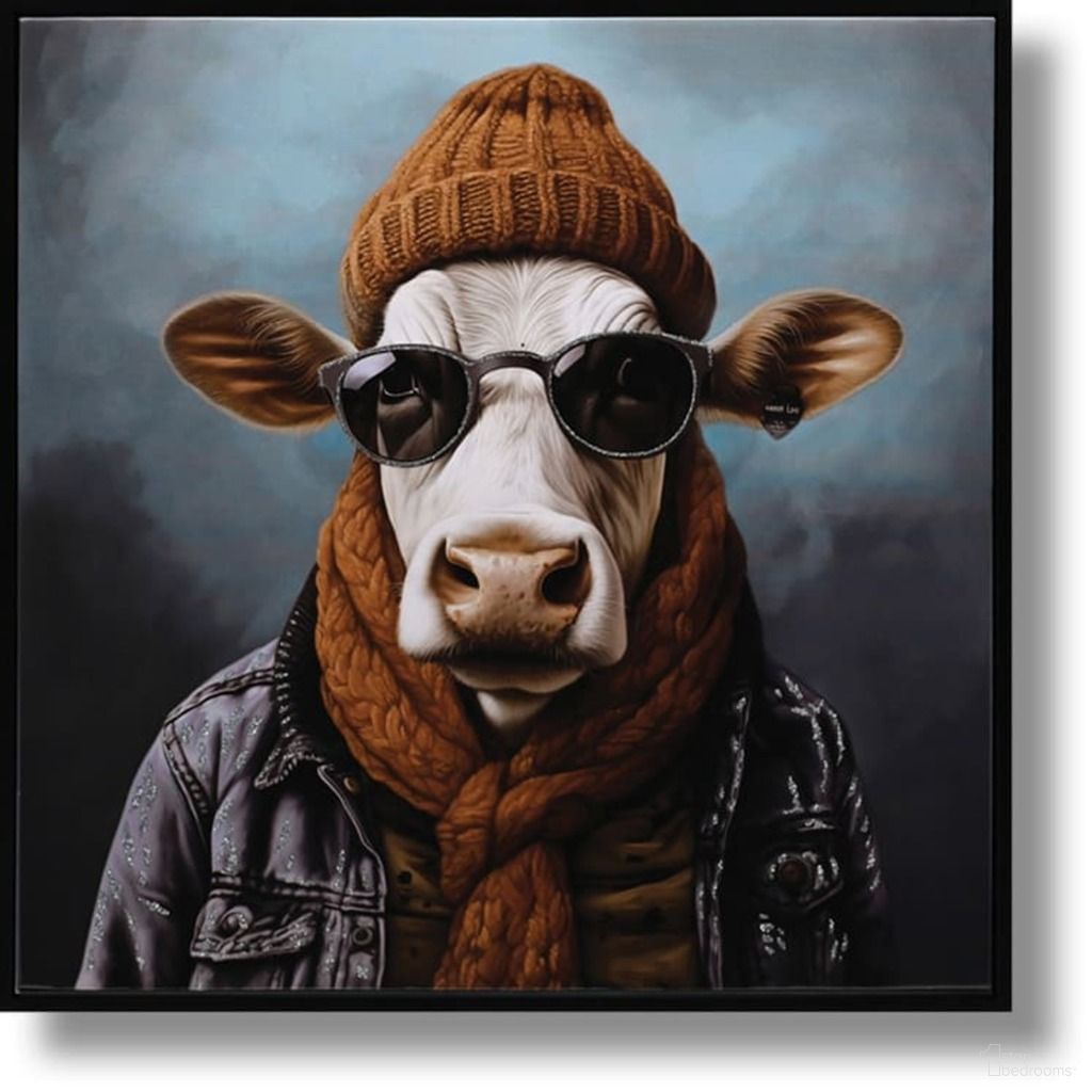Untamed Hipster Cool Cow Portrait Canvas Wall Art In Multi