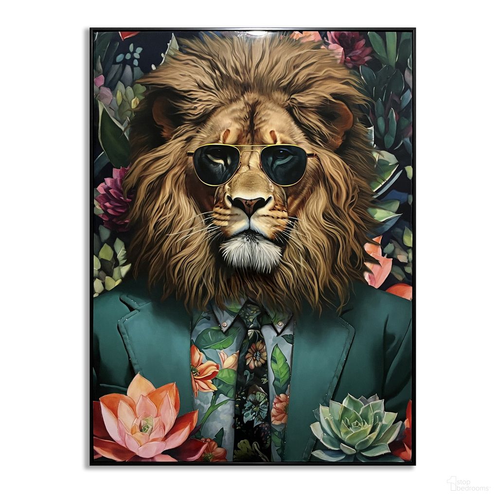 Untamed Lion in Suit Canvas Wall Art In Green