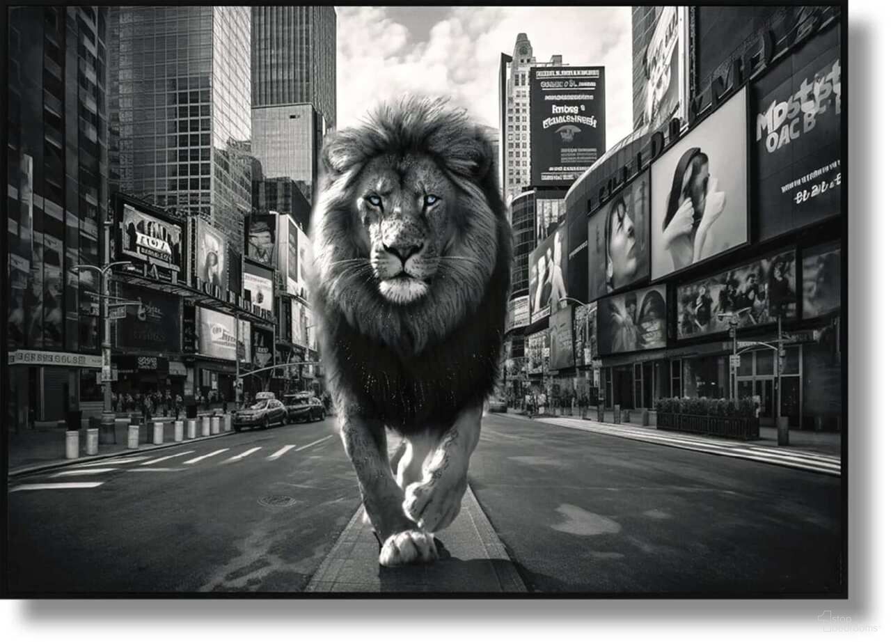 Untamed Majestic Lion in the Urban Jungle Canvas Wall Art In Multi