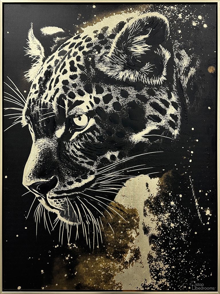 Untamed Midnight Prowl - 39" x 30" - Hand-Embellished Canvas with Foil In Black/Gold/Ivory