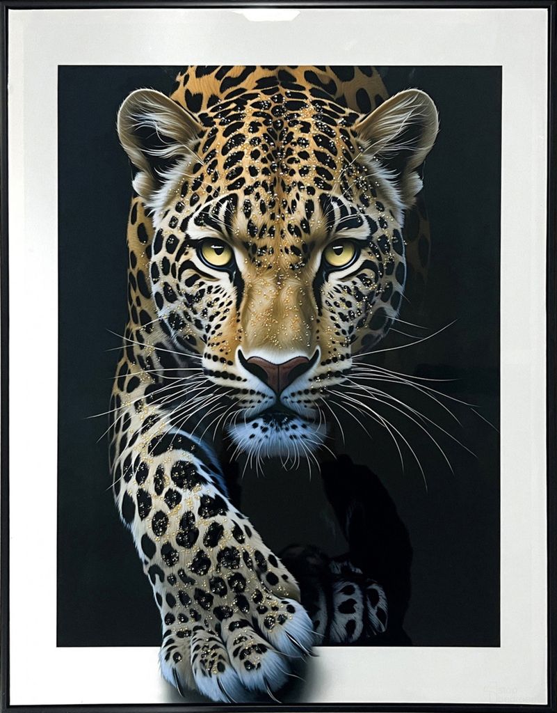 Untamed Midnight Stalker I - 32" x 24" - Gloss Canvas with Rocks In Black/Gold/White