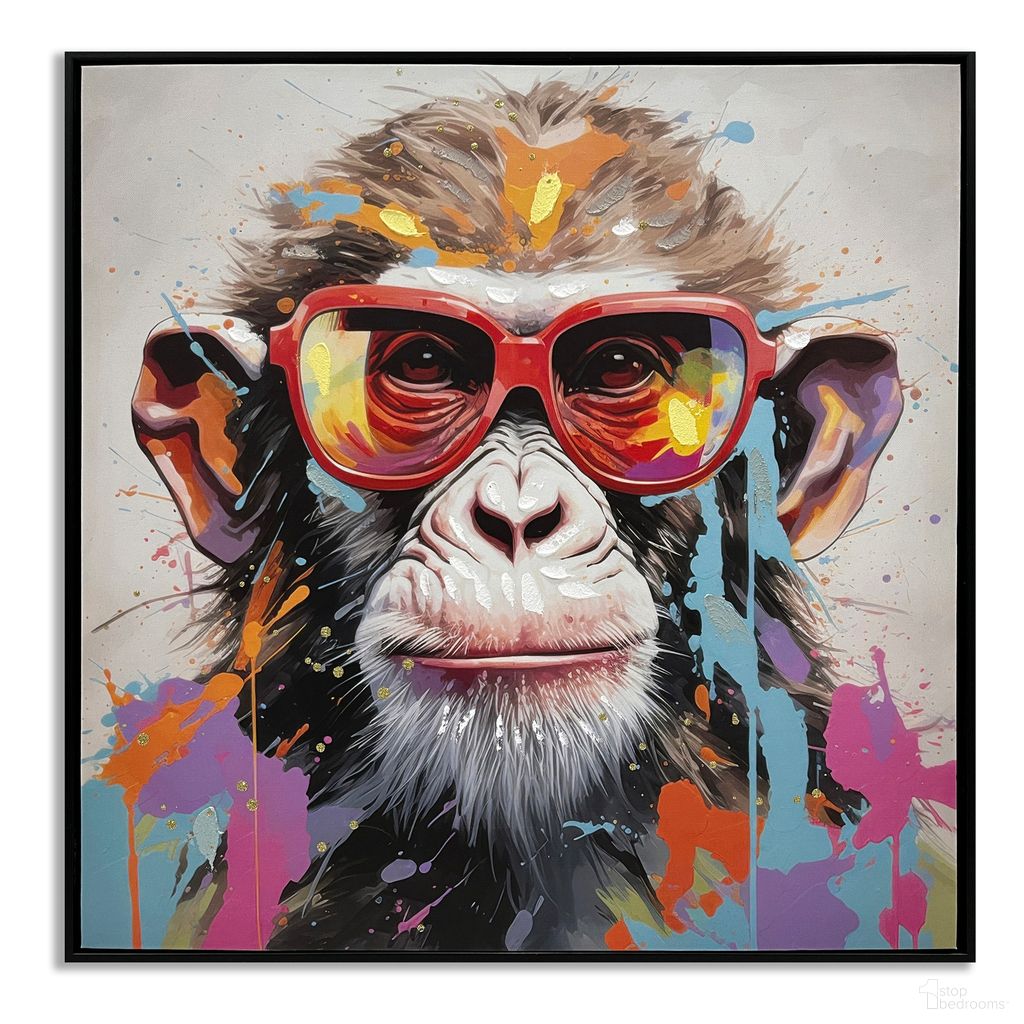 Untamed Playful Chimp with Glasses Canvas Wall Art In Red