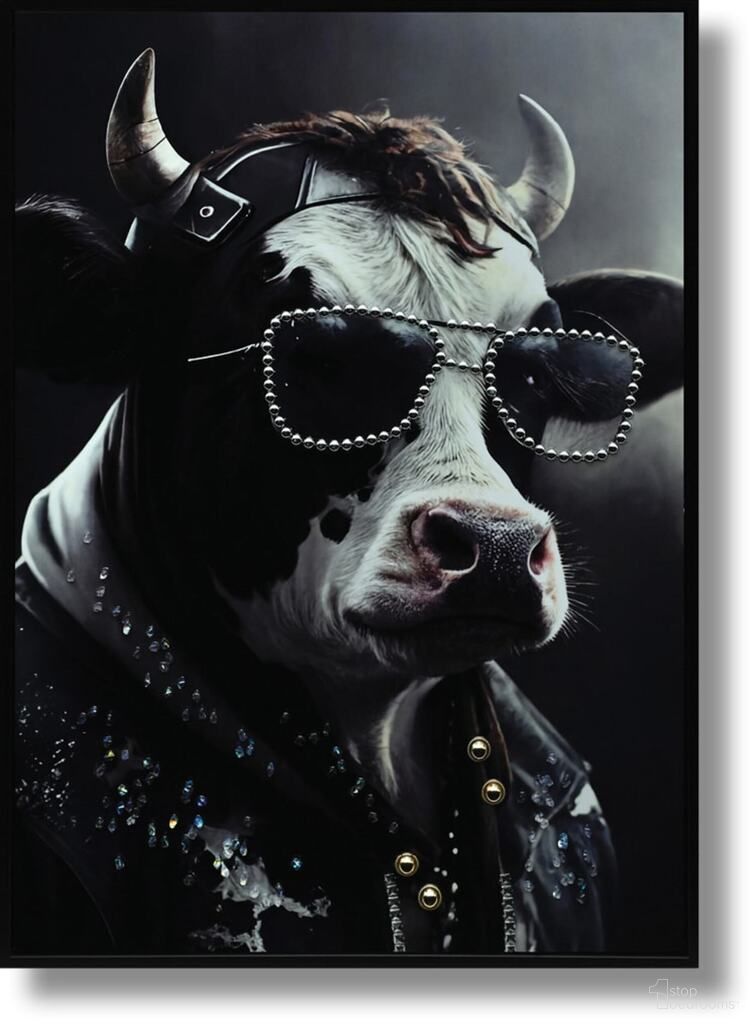 Untamed Rockstar Cow with Studded Attitude Canvas Wall Art In Multi