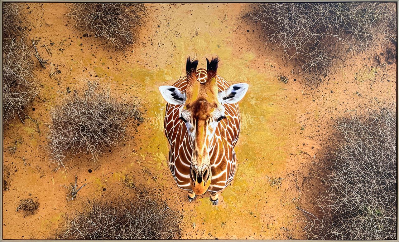 Untamed Savanna Gaze - 36" x 60" - Hand-Embellished Canvas In Brown/Black/Tan