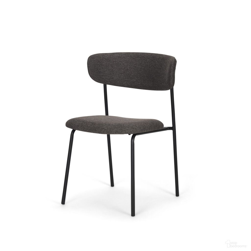 Upholstered Fabric and Metal Open Back Dining Side Chair In Gray and Black
