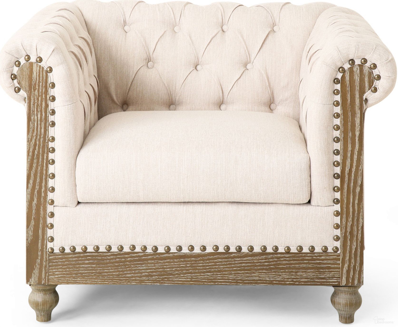 The appearance of Upholstered Fabric Club Chair with Nailhead Trim In Beige designed by Noble House in the traditional interior design. This beige piece of furniture  was selected by 1StopBedrooms from  to add a touch of cosiness and style into your home. Sku: 72069.00FBGE. Material: Fabric.