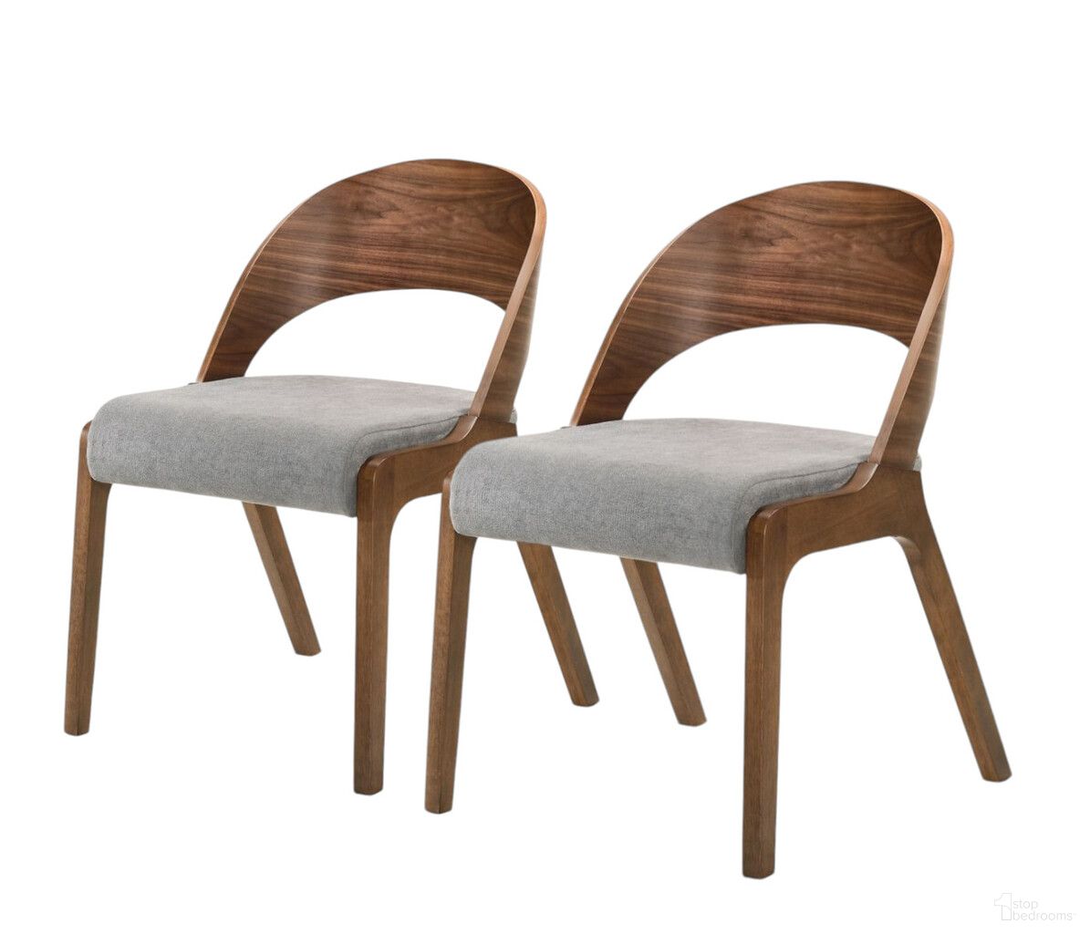 Upholstered Fabric Curved Back Dining Side Chairs Set of 2 In Brown and Gray