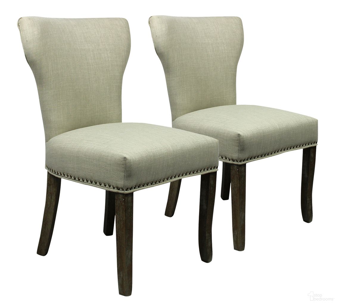 Upholstered Fabric Dining Parsons Chairs Set of 2 In Ivory and Brown