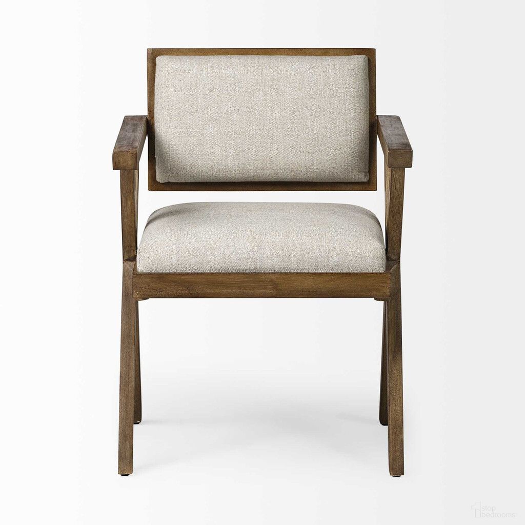 The appearance of Upholstered Fabric Open Back Dining Arm Chair In Brown and Cream designed by Homeroots in the transitional interior design. This brown and cream piece of furniture was selected by 1StopBedrooms from to add a touch of cosiness and style into your home. Sku: 380436. Material: Fabric. Chair Type: Arm Chair.