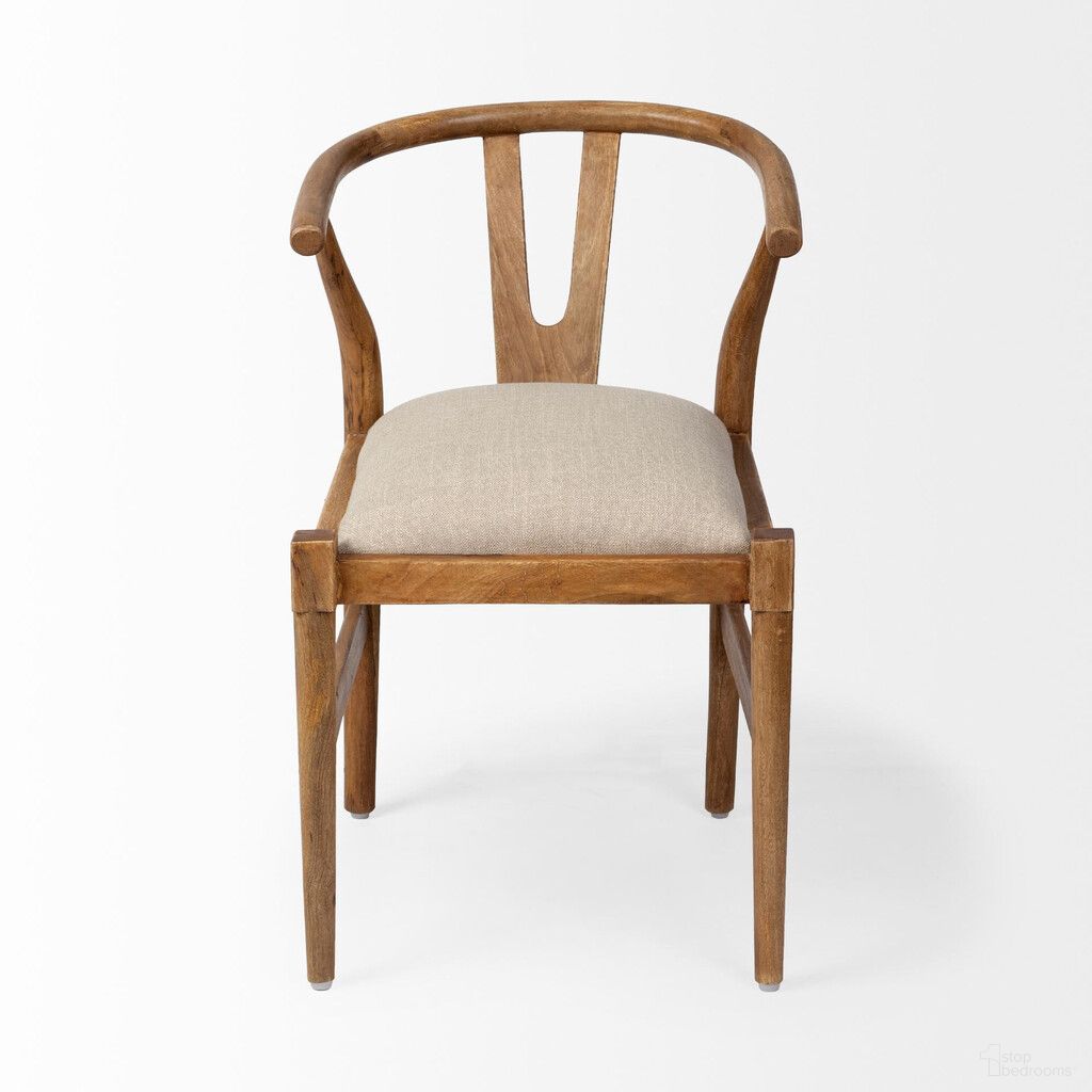 Upholstered Fabric Wishbone Back In Beige and Brown