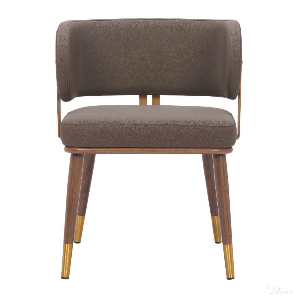 Upholstered Faux Leather Curved Back Dining Arm Chair In Brown and Walnut