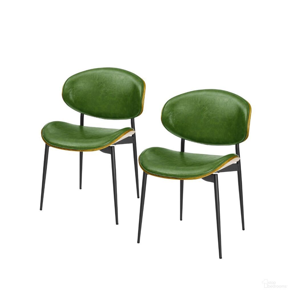 Upholstered Faux Leather Curved Back Dining Side Chairs Set of 2 In Black and Green