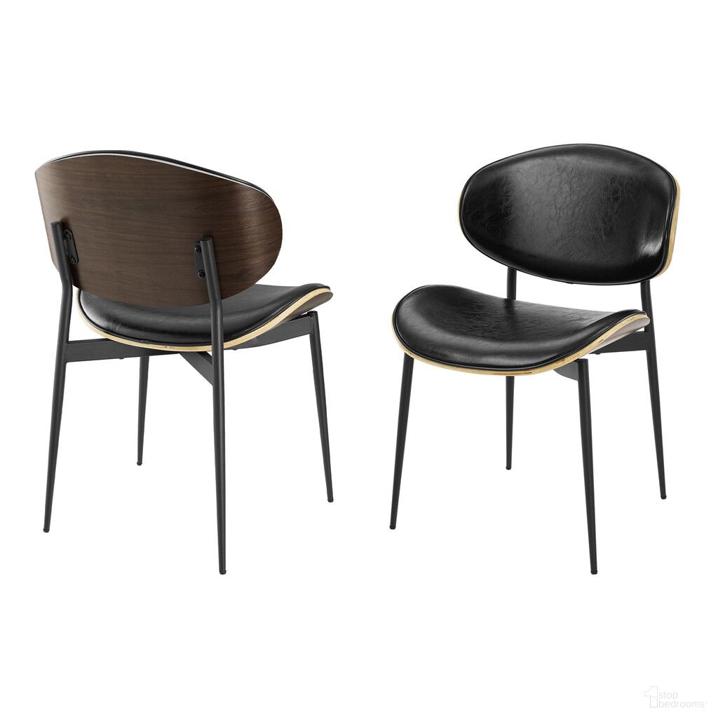 Upholstered Faux Leather Curved Back Dining Side Chairs Set of 2 In Black