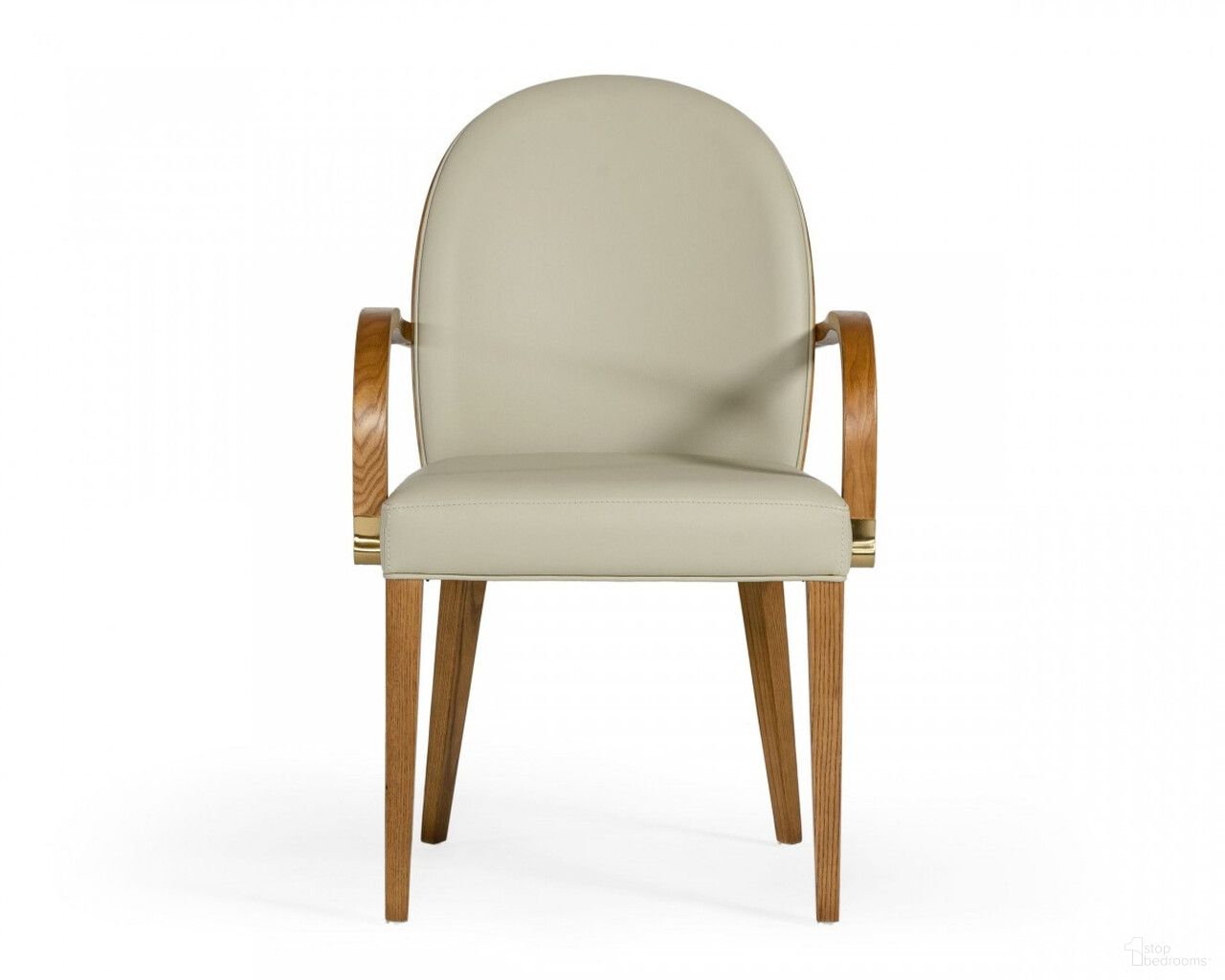 Upholstered Faux Leather Dining Arm Chair In Brown and Gray