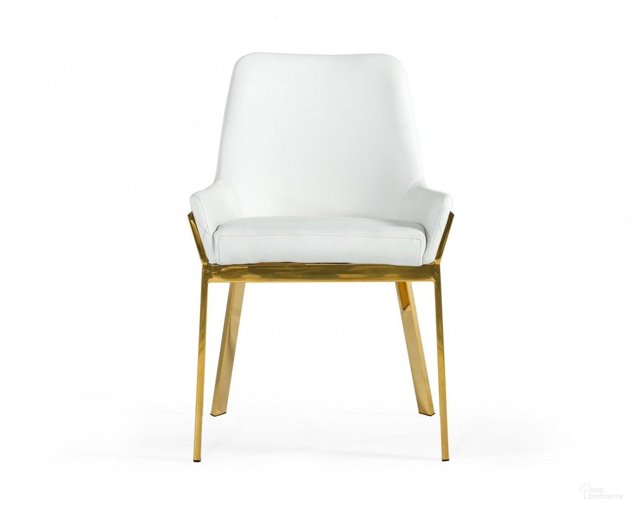 The appearance of Upholstered Faux Leather Dining Arm Chair In White and Gold designed by Homeroots in the modern / contemporary interior design. This white and gold piece of furniture  was selected by 1StopBedrooms from  to add a touch of cosiness and style into your home. Sku: 472186. Material: Faux Leather. Chair Type: Arm Chair.