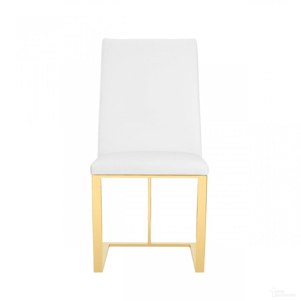 The appearance of Upholstered Faux Leather Dining Side Chair In White and Gold designed by Homeroots in the modern / contemporary interior design. This white and gold piece of furniture  was selected by 1StopBedrooms from  to add a touch of cosiness and style into your home. Sku: 472185. Material: Faux Leather. Chair Type: Side Chair.