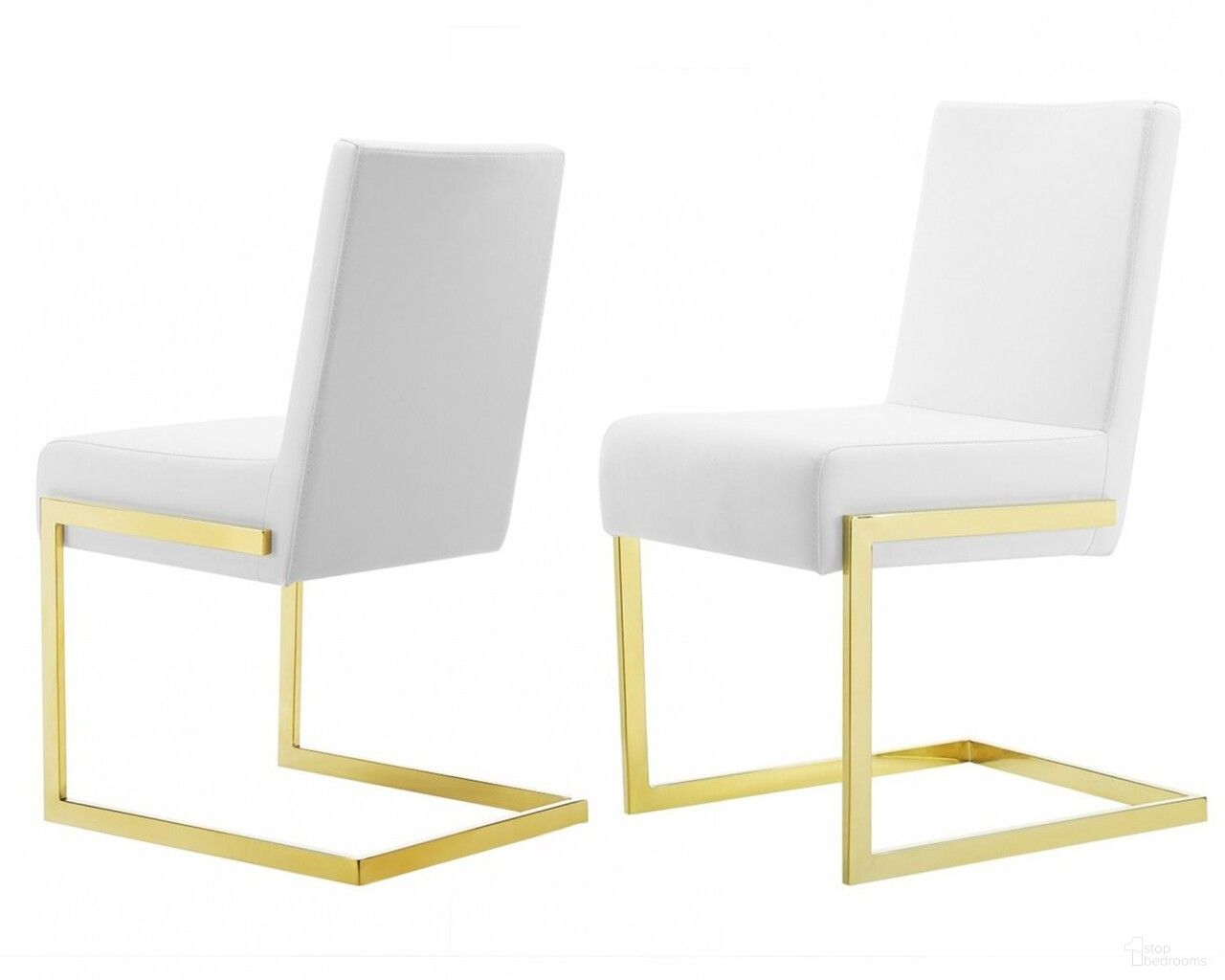 Upholstered Faux Leather Dining Side Chairs Set of 2 In White and Gold